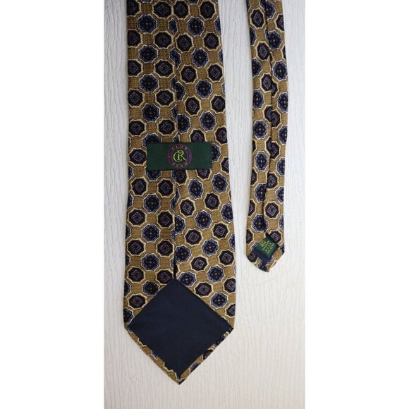 CLUB ROOM - MEN'S GOLD & BLUE  GEOMETRIC PRINT TIE - 100% SILK - Picture 5 of 7